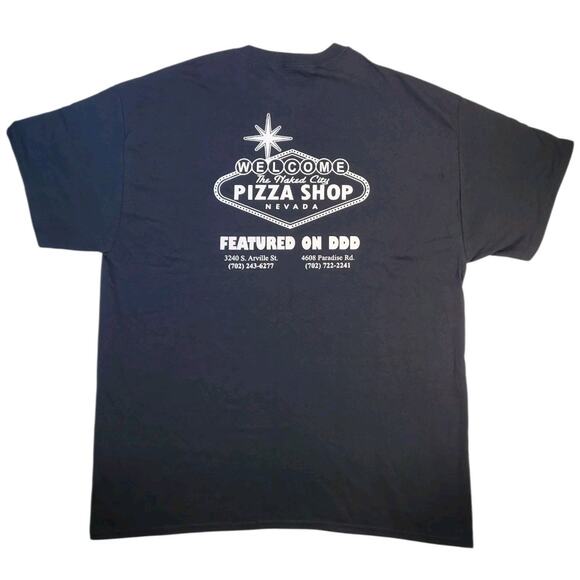 Gildan GET NAKED Funny Graphic Tee XL Black Naked City Pizza Shop Nevada - Picture 3 of 7